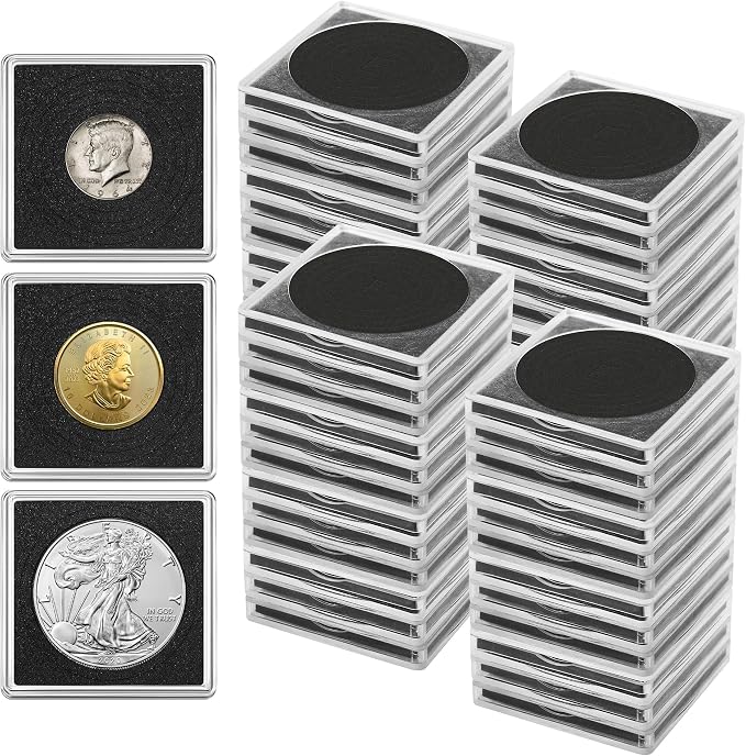 40 Pcs Clear Coin Collection Holders with 5-Size Sponge Gaskets | Plastic Coin Slabs & Coin Protectors for Silver Dollar Collectors Collection Supplies, (5 Diameters: 20/25/30/35/40mm), Black