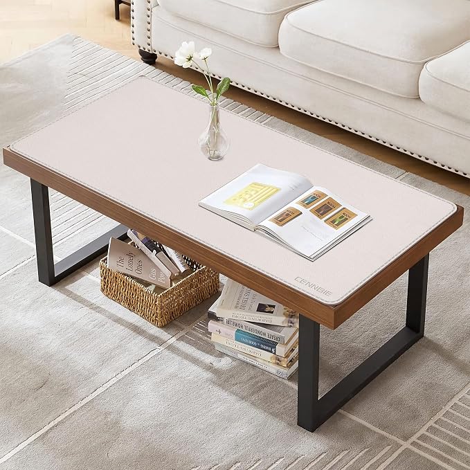 CENNBIE 35.5" x 16" Leather Desk Mat,Computer Mouse Pad for Office(Cream) | Premium Stitched Edges Resist Wear. Waterproof, Non-Slip & Easy To Clean. Protects Desk From Scratches. For Office & Home.