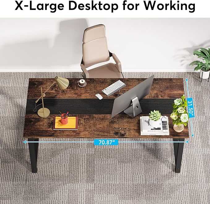 LITTLE TREE 70.8 Inch Large Executive Office Desk, Simple Computer Workstation with 31.5 inch Wide Desktop for Home Office