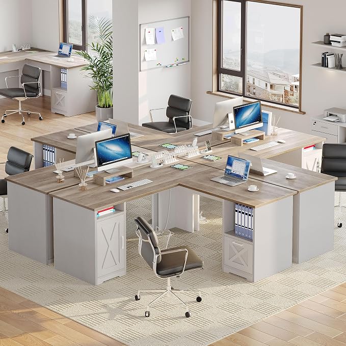 YITAHOME L Shaped Desk with Power Outlets | Computer Corner Desk, File Drawer, Monitor Stand & Storage Shelves, File Cabinet