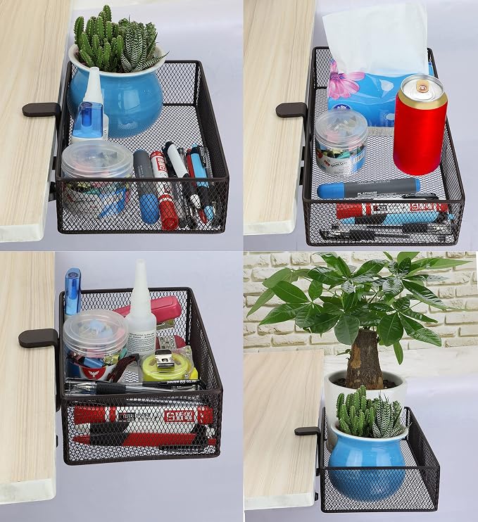 Under Desk Drawer, Clamp on Desk Organizer Under Table Hanging Desk Storage | 2PCS under desk organizer: clamp on desk drawer, under desk basket, hanging desk storage, clamp on undertable shelf, no-drill