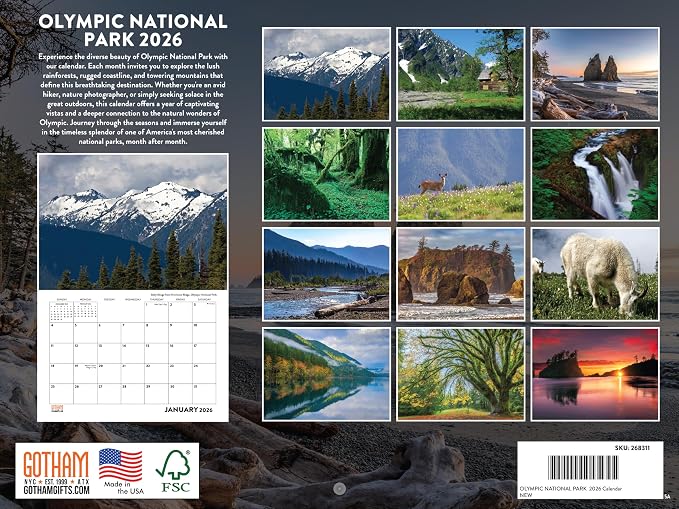 Olympic National Park Calendar 2026 Monthly Wall Calender 12 Month | American Made In The USA