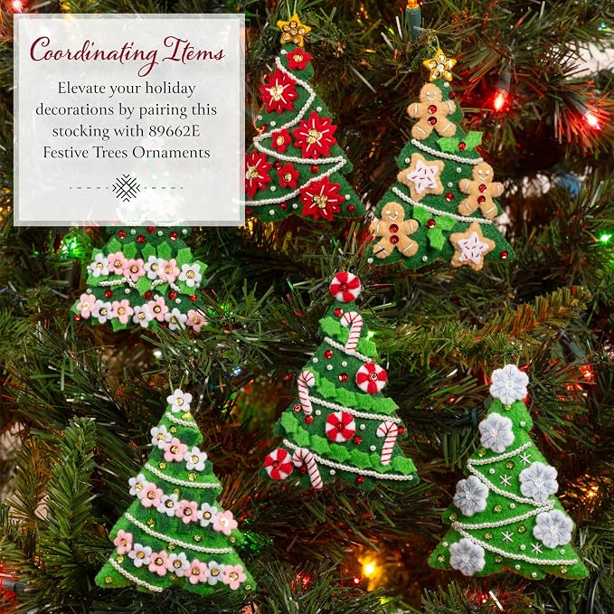 Bucilla, Felt Applique 18" Stocking Making Kit, Holiday Knitting, Perfect for DIY Arts and Crafts
