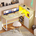 YITAHOME 55" L Shaped Corner Computer Desk with Drawers & Power, White Oak | Corner Desk with Drawers, Bookshelf, L Shaped Desk with Power Outlets, LED Lights, File Cabinet, for Home Office