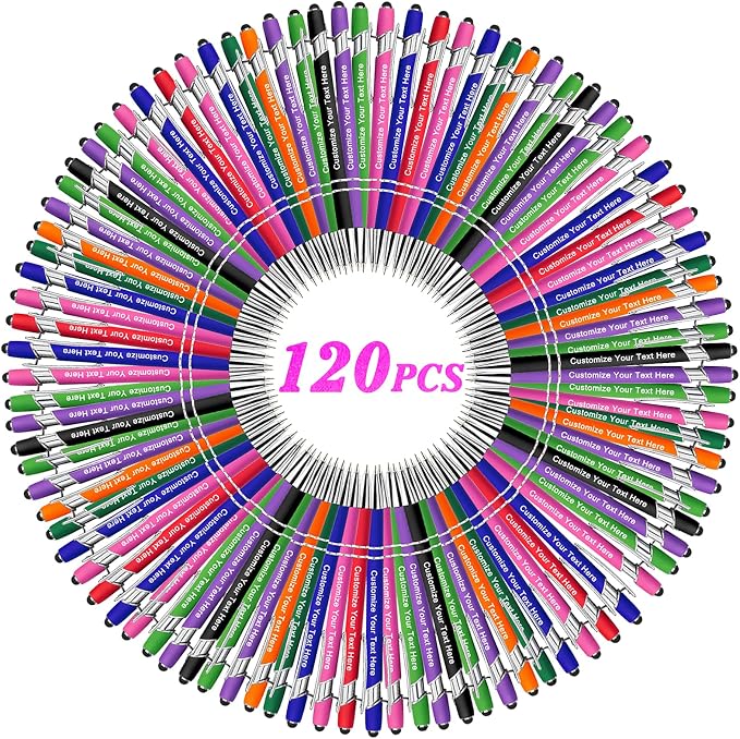 Qingxily Custom Pens Bulk - Up to 300 Pcs Personalized Stylus Ballpoint With Free Engraving - Your Name, Text, Message for Business, Graduation, Anniversaries - Colorful 120 Pcs
