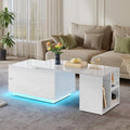 YITAHOME 35"-61" Extendable LED Coffee Table with 4 Drawers, White | Center Table with 4 Storage Drawers, Open Shelves, Sliding Extendable Top, LED Lighting, for Living Room Home Office