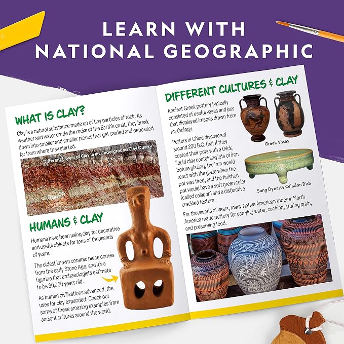 National Geographic Mega Arts and Crafts Activity Kit for Kids Ages 8-12 | Mosaic Art, Marbling Paint and Air-Dry Clay, 3 Craft Kits, 19 Art Projects, 100+ Components, Creative Birthday Gift