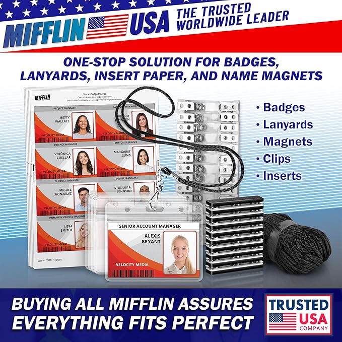 Mifflin-USA Horizontal ID Name Badge Holder (Clear, 3.5x2.25 Inches, 100 Pack), Waterproof and Resealable Plastic Card Holders