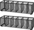 Teling 2 Pcs Mesh Desk Organizer Metal Mesh Pen Holder 6 Compartments Desktop Stationery Pencil Caddy Organizer Basket(Black)