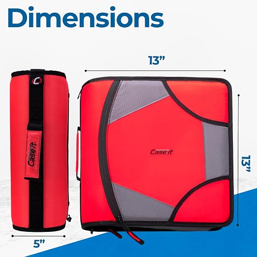 Case-it King Sized Zip Tab School Zipper Binder 4-Inch D-Rings,800 Sheet Capacity,5-Subject Expanding File Folder, Multiple Pockets & Storage Organizer,Shoulder Strap D-186 Fire Engine Red(Pack of 4)