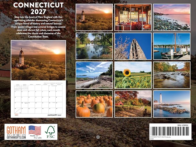 Connecticut Calendar 2027 Monthly Wall Calender 12 Month