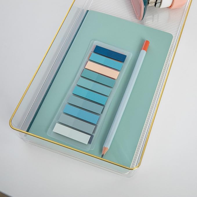 Martha Stewart Kerry Stackable Desk Drawer Organizers, Clear/Gold, 2-Pack | 15x6 in Organizers, Gold Trim, Stackable