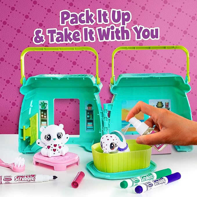 Crayola Scribble Scrubbie Pets Scented Spa, Animal Toy Playset, Includes Washable & Scented Markers, Gifts for Girls & Boys, Ages 3+ | Includes Washable & Scented Markers, Gifts for Girls & Boys, Ages 3+