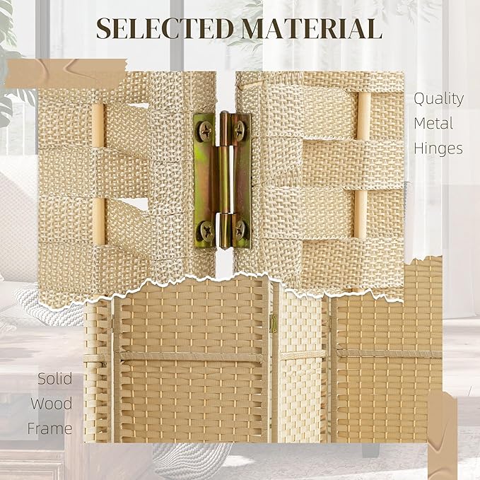HOMCOM Room Divider, 6 Panel Folding Privacy Screen, 5.6' Tall Freestanding Wall Partition for Home Office, Bedroom, Beige