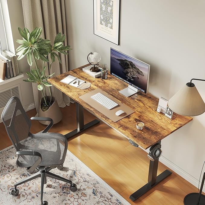 Agilestic Electric Standing Desk, 55 x 24 Inches Height Adjustable Desk, Sit Stand up for Work Office Home, Ergonomic Rising Computer Table with Memory Preset, Rustic Brown