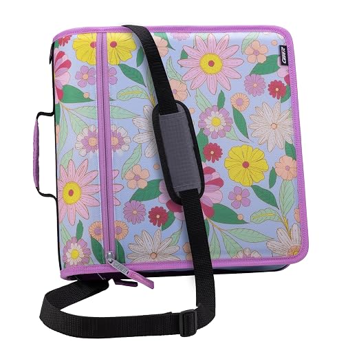 Case-it Zipper Binder | 3-Inch O-Rings | 600-Sheet | D-146 Morning Flowers | Mighty Zip Tab, 5-Subject Expanding File Folder, Multiple Pockets, Storage Organizer, Shoulder Strap, School & Office