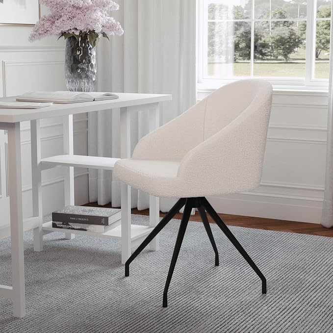Martha Stewart Sora Upholstered Stationary Office Chair, White | Oil Rubbed Bronze Frame