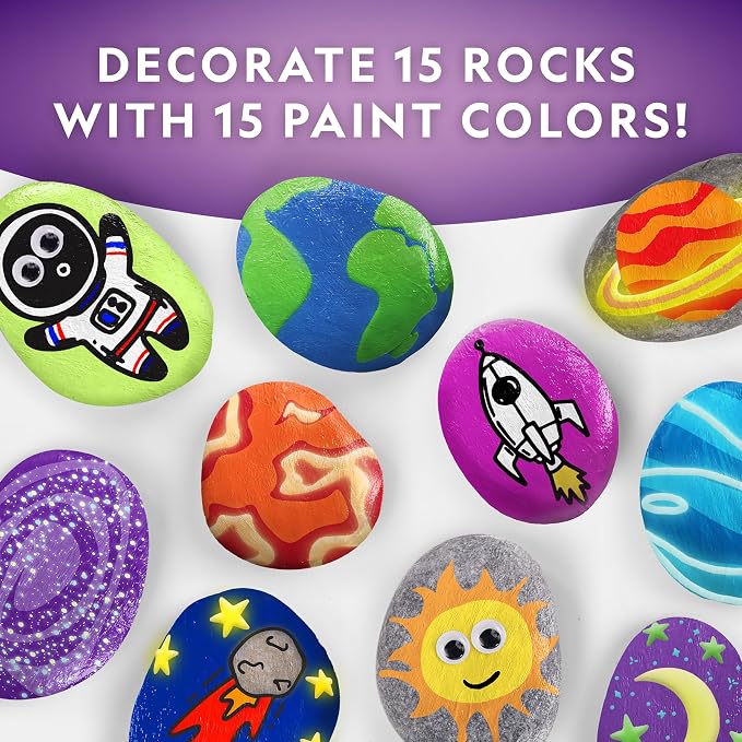 National Geographic Glow-in-the-Dark Rock Painting Craft Kit for Kids | 15 River Rocks, 15 Paint Colors, Glow Paints, Brushes and Art Supplies, Kids Craft Activity, Creative Birthday Gift