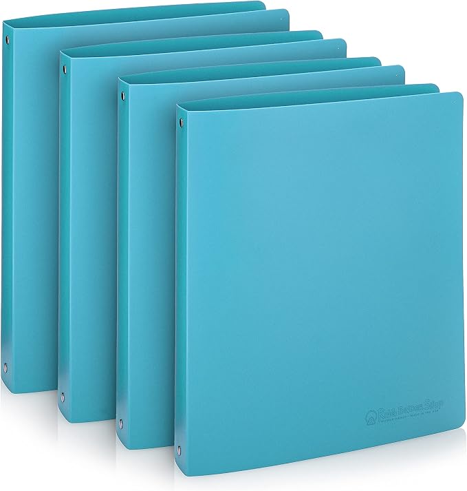 Premium Economy 3 Ring Binder, 1 Inch Pull-Open Round Rings, Holds 175 Sheets, Flexible, Lightweight, 4-Pack, Side Opening, Blue