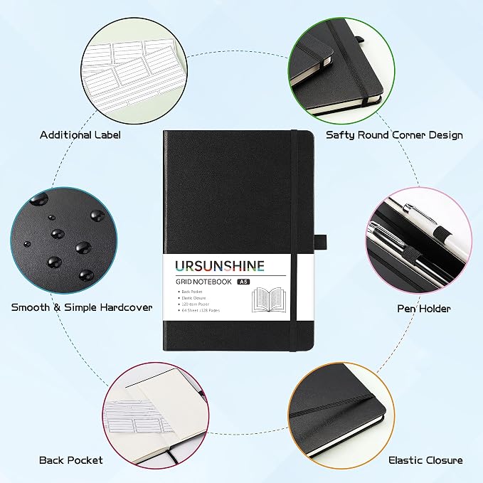 Graph Grid Paper Notebook/Journal - Classic Journal/Notebook with Ribbon