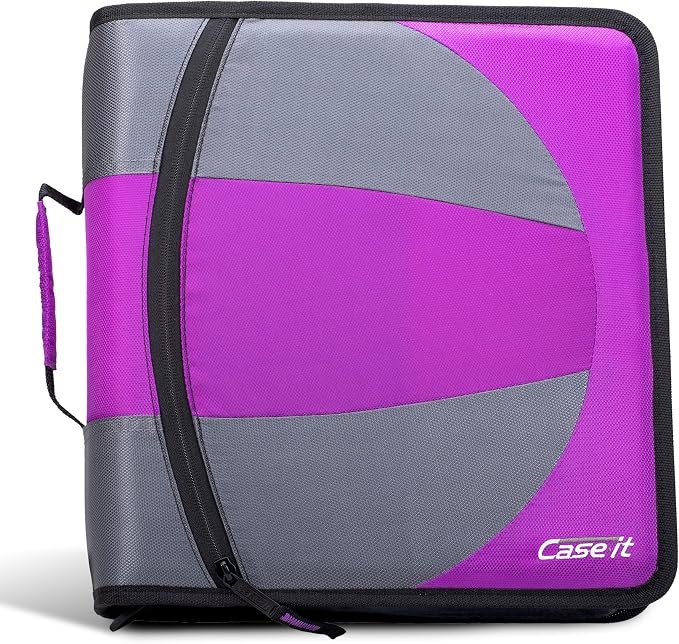 Case-it Dual Binder | Two 1.5" D-Rings | 600-Sheet | Dual-101 Deep Purple | Dual 2-in-1, Pencil Pouch, Multiple Pockets, School & Office Organizer, Shoulder Strap