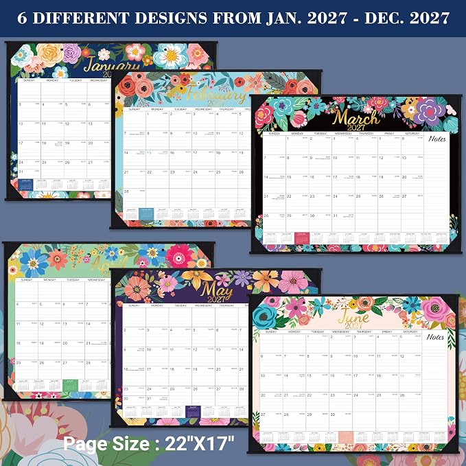 2027 Calendar - 2027 Desk Calendar Large, JAN. 2027 - DEC. 2027 | Large Desk Calendar 2027, 22" x 17", Desktop Calendar with Corner Protectors, Desk Pad, To-Do List, Note for Daily Use - Blue