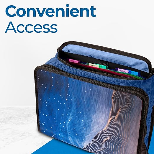 Case-it School Zipper Binder | 3" O-Rings | 600-Sheet | D-146 Desert Night | Mighty Zip Tab, 5-Subject Expanding File Folder, Multiple Pockets, Storage Organizer, Shoulder Strap, Office