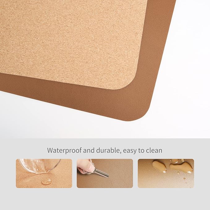 RENMTURE Dual-Sided Mouse Pad, Natural Cork & PU Leather Large Desk Pad for Office and Home Work, Desk Protector Non-Slip, Waterproof, Easy Clean (Brown, 23.6" x 13.7")