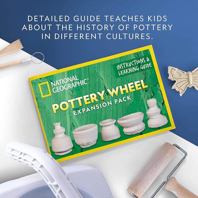 National Geographic Pottery Wheel Refill Kit with 2 Lbs. Air-Dry Clay | 2 Lbs. Air-Dry Clay, 30 Pottery Tools and Accessories, Gemstone Chips, 7 Paints, Sculpting Supplies, Creative Craft