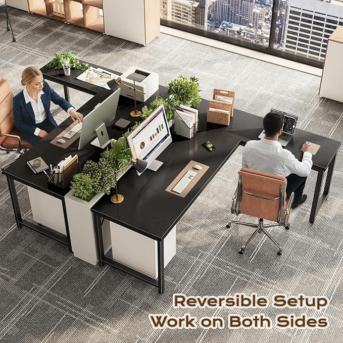 Huuger 63 Inch L Shaped Desk with 0.95 Inch Thicker Desktop | Reversible Computer Desk, Larger Corner Office Gaming Desk, Robust Metal Frame, for Home Office, Study, Black