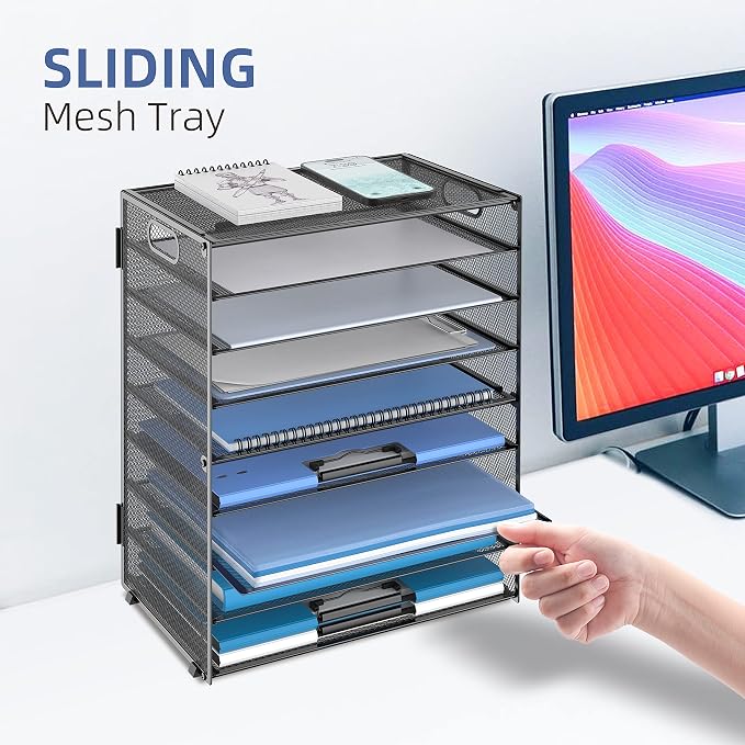 9-Tier Paper Organizer for Desk, Metal Mesh Letter Tray with Handles, Black | Desk File Organizer with Removable Trays for Sorting Files, Folders, Mail and Printer Paper at Home, School or Office