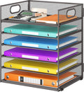 6 Tiers Letter Tray Paper Organizer With Handle, Mesh Desk File Organizer, Metal Desktop Document Shelf, Paper Sorter for Office, Home or School File Folder Holder - Grey
