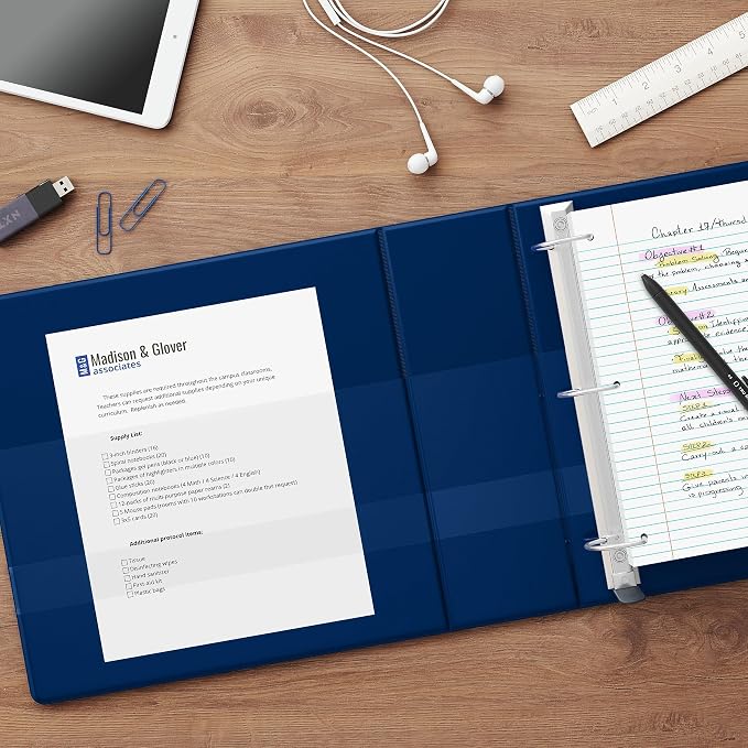 Staples Heavy Duty 1" 3-Ring View Binder, D-Ring, Blue, 4/Pack