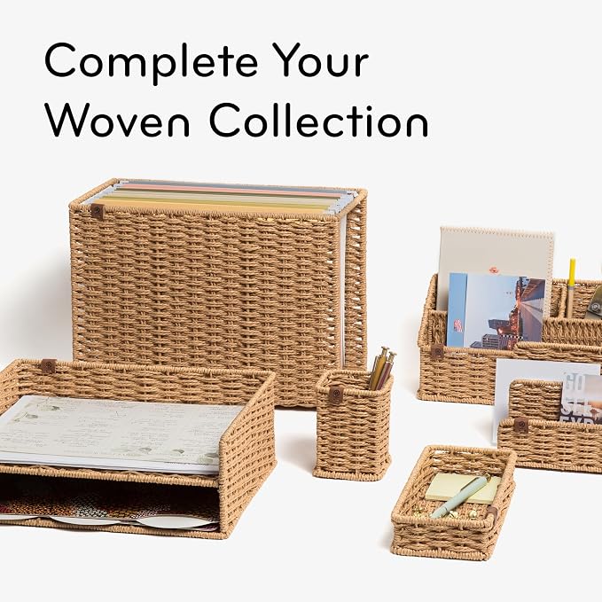 U Brands Woven All-in-1 Desk Organizer, Rattan, 1 Count, for Home Office