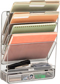 Mind Reader 4-Tier Vertical File Storage, Desktop Organizer, Wall Mount, Office, Metal Mesh, 12.5"L x 4"W x 16.5"H, Silver
