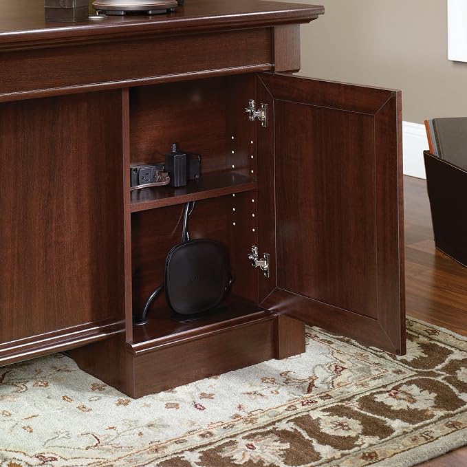 Sauder Palladia Office Desk with Drawers, Executive Desk with File Cabinet Storage, Cable Management, Keyboard Tray, in Select Cherry Finish