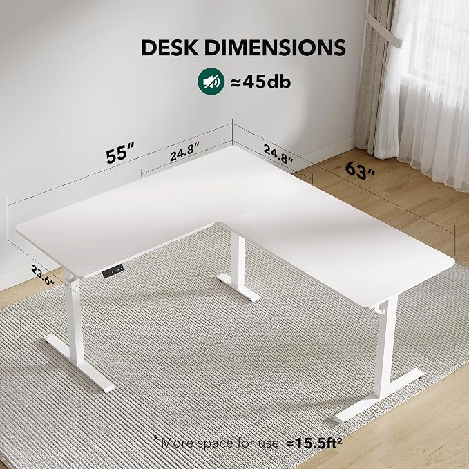 FEZIBO 63" x 55"L Shaped Standing Desk, Electric Stand up Corner Computer Desk, Sit Stand Home Office Desk with Splice Board, White