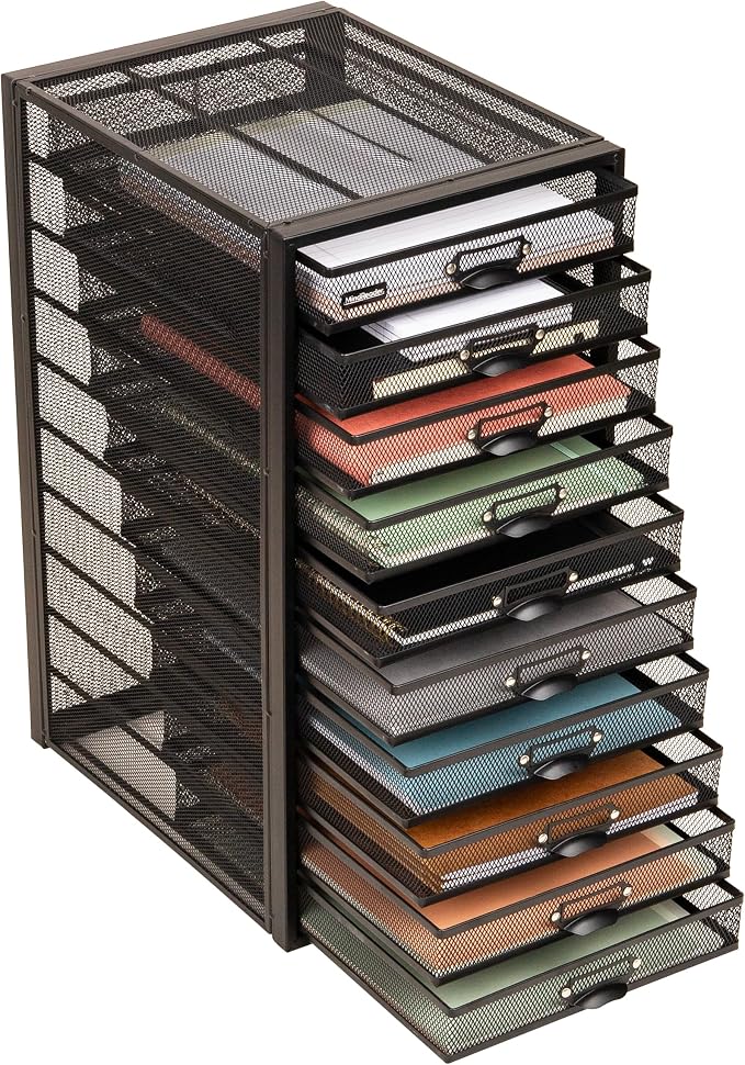 Mind Reader 10-Drawer Desk Organizer for Office Supplies, Crafts, Mail Sorting & More, Metal Mesh, Black