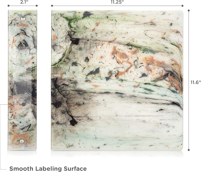 Carstens Limited Edition 1.5-Inch Green Marble Heavy Duty 3-Ring Binder – Side Opening, Waterproof, Durable Plastic, No-Gap Rings, Holds 250 Sheets, BPA-Free, Made in USA (2053-3R)