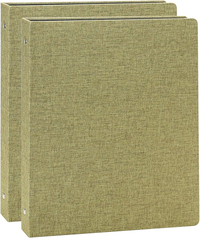 Vienrose Linen 3 Ring Binder 1 Inch, Letter Size, 2 Pack, DarkGreen | Round rings, 8.5'' x 11'' paper, school office home, recipe binder, dual pockets