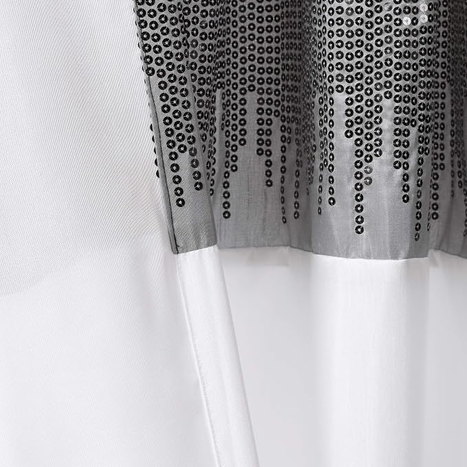 Lush Decor Night Sky Window Curtain Panel, Single, 42" W x 108" L, Black & White - Sequin Curtains - Sparkle & Color Block Design - Modern Glam Decor - Extra Long Curtains For Bedroom & Living Room