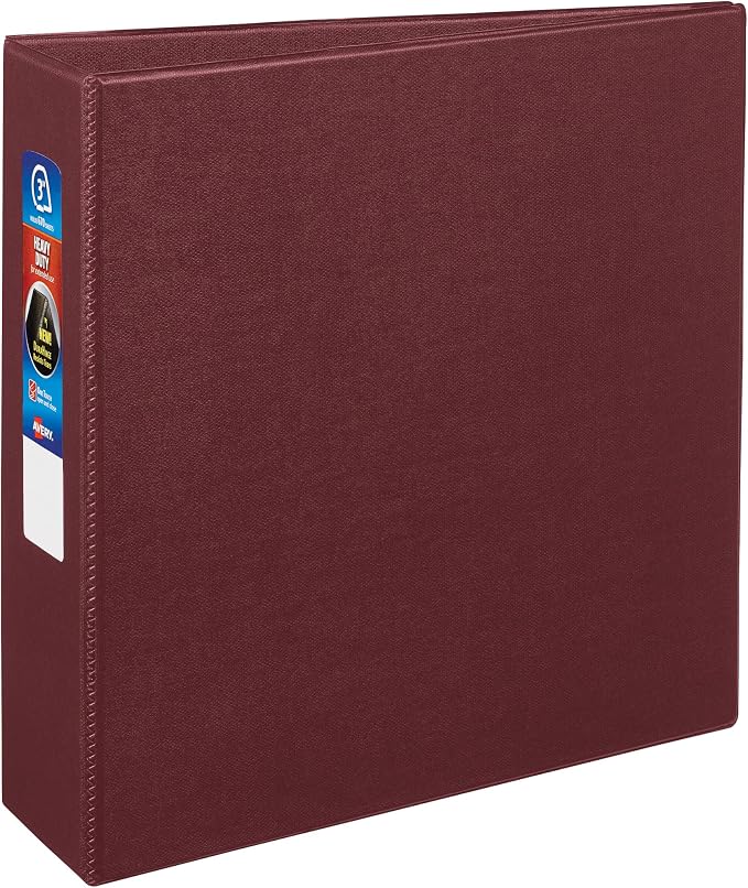 Avery Heavy-Duty 3 Ring Binder, 3 Inch One Touch EZD Rings, 3.5 Inch Spine, 1 Maroon Binder (79363) | For Heavy School, Home and Office Use, DuraHinge Tear-Resistant Spine, DuraEdge Split-Resistant Sides, Interior Pockets