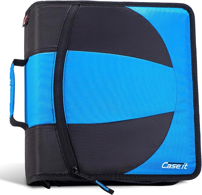 Case-it Dual Binder | Two 1.5" D-Rings | 600-Sheet | Dual-101 Denim Blue | Dual 2-in-1, Pencil Pouch, Multiple Pockets, School & Office Organizer, Shoulder Strap
