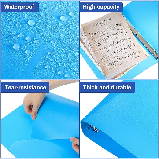 CHENGU 12 Pack Plastic 3 Ring Binders 0.79 Inch with Pocket | Flexible Soft Binder, Blue Binder, Holds 200 Sheets, Round Ring, School Office Meeting Supplies