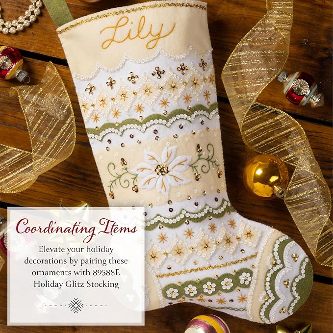 Bucilla Felt Applique 6 Piece Ornament Making Kit, Pearl Snowflakes, Perfect for Holiday DIY Arts and Crafts, 89682E
