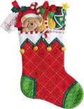 Bucilla 86815 Felt Applique Christmas Stocking Kit, 18", Holiday Teddy Stocking