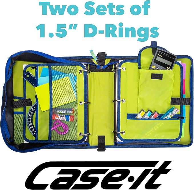 Case-it The Dual 2-in-1 Zipper Binder | Two 1.5-Inch D-Rings, 600 Sheet Capacity, Pencil Pouch & Multiple Pockets | School & Office Organizer with Shoulder Strap | Dual-101 Monster Design Purpal