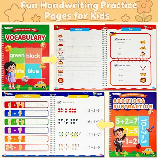 7 Magic Grooved Writing Books, Large Reusable 3D Grooved Writing Practice