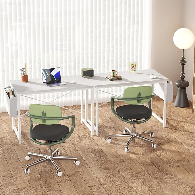 OLIXIS Computer Desk, 44 Inch Gaming Desks for Home Office Small Spaces | Writing Study Craft Work Table, Computer Workstation for Bedroom with Storage Bag, All White