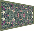 Cute Floral Aesthetic Lavender Gaming Mouse Pad, Dark Green Rug Desk Mat with Anti-Slip Base & Stitched Edges,35.4" x 15.7" in Table Mat for Computer Desktop, Beautiful Workstation Decor